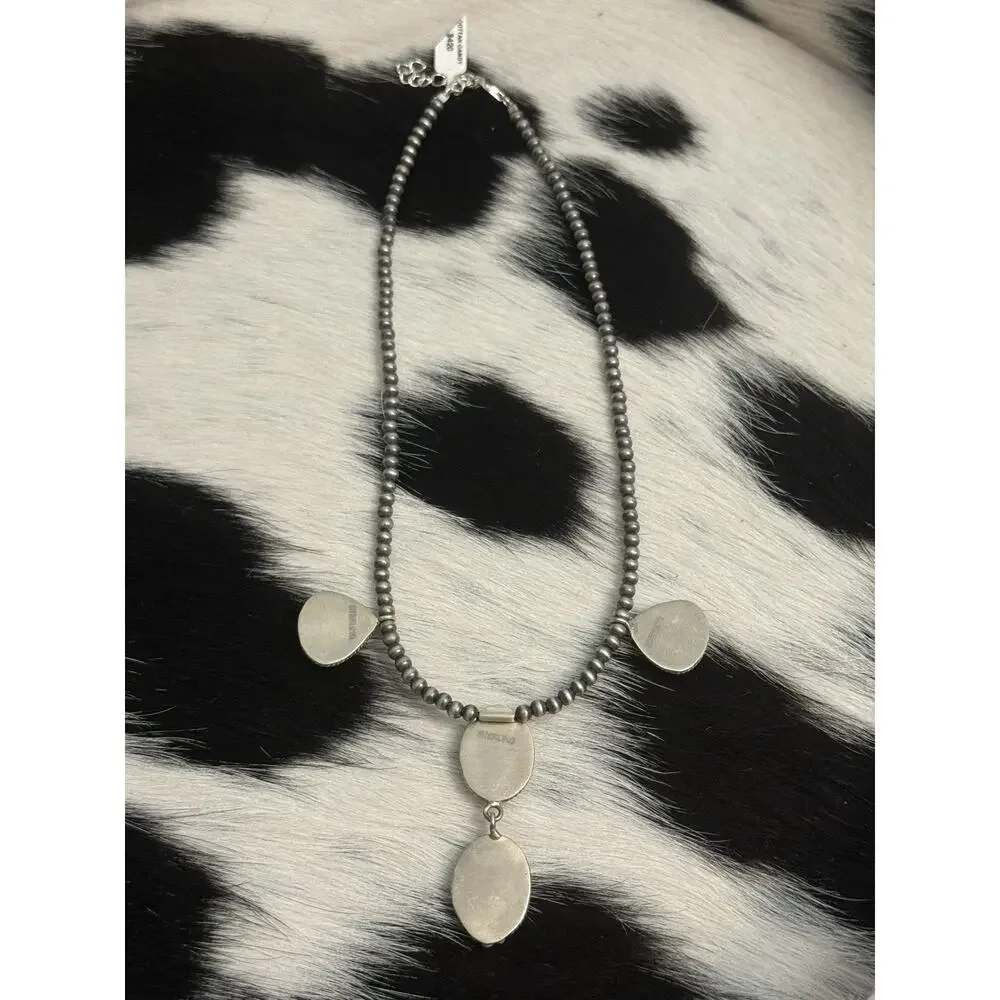 Native American 4mm Navajo Pearl Sterling Silver Cotton Candy Turquoise Necklace